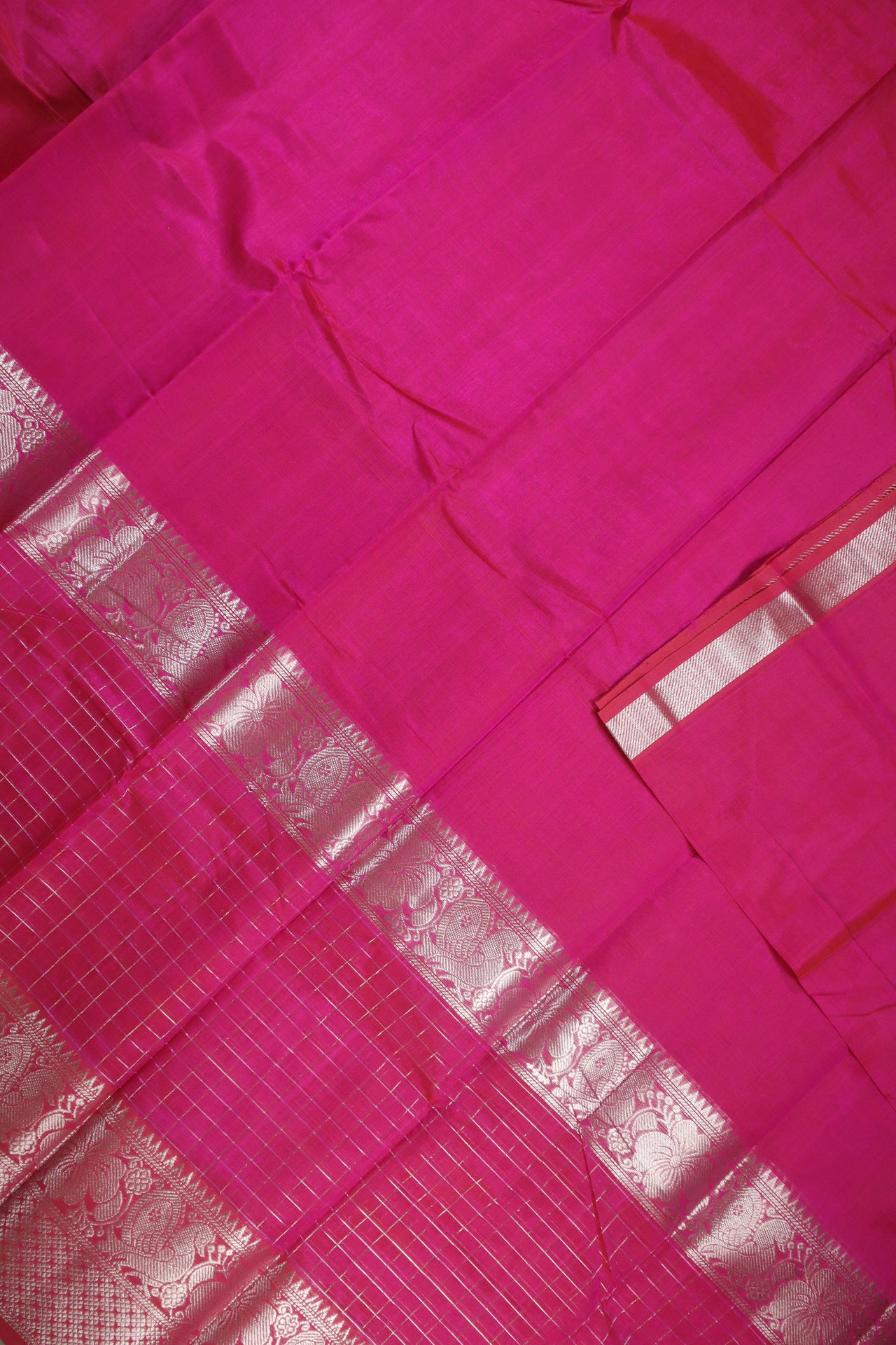 Deep Pink Checked Border Saree - MLS000489
