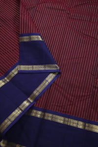 Thumbnail for Dark Purple - Vertical stripes zari woven navy fish border with woven pallu