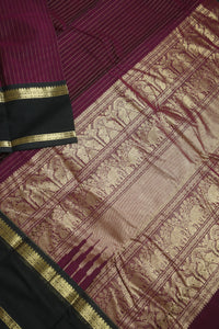 Thumbnail for Dark Purple - Vertical stripes zari woven black border with woven pallu