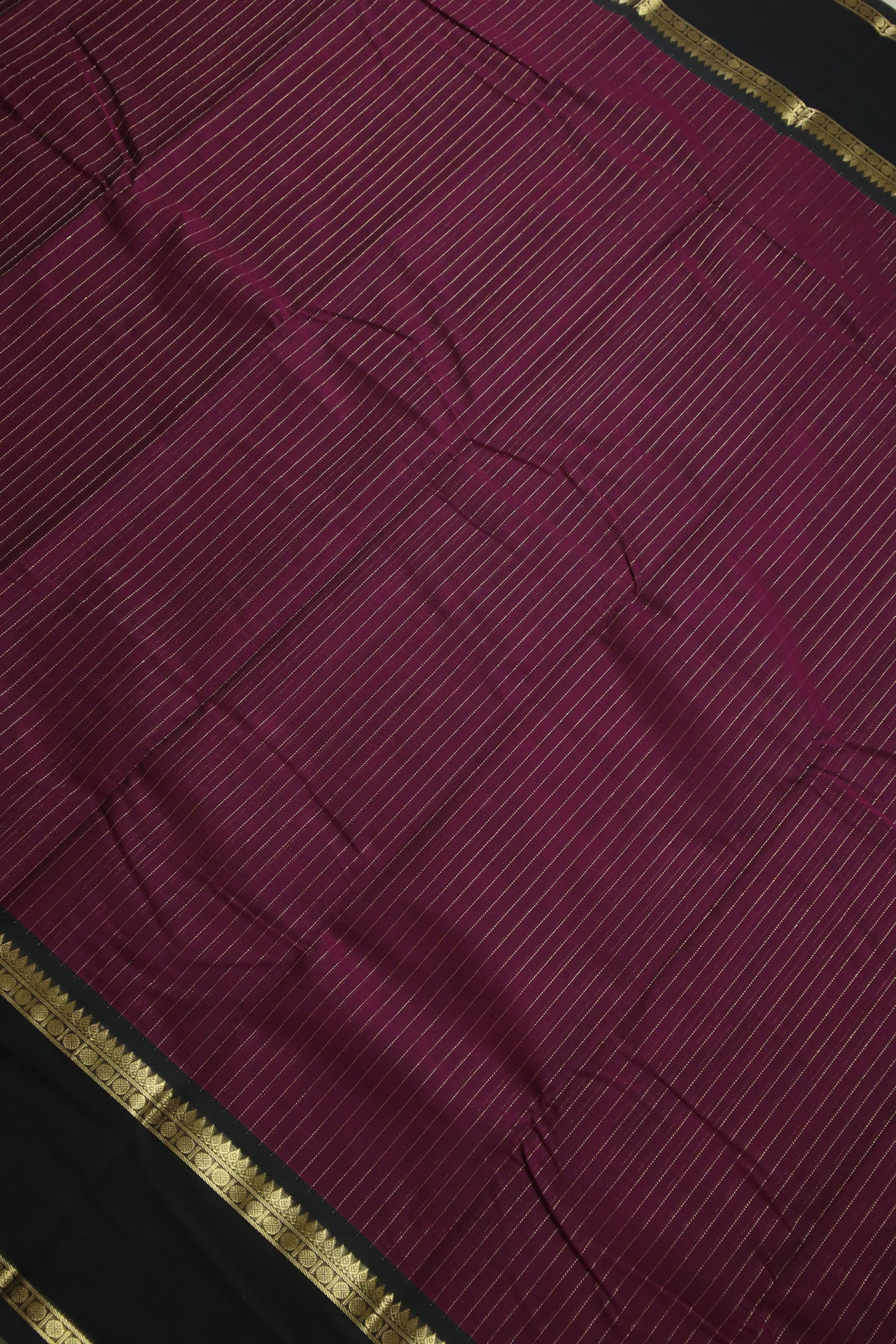 Dark Purple - Vertical stripes zari woven black border with woven pallu
