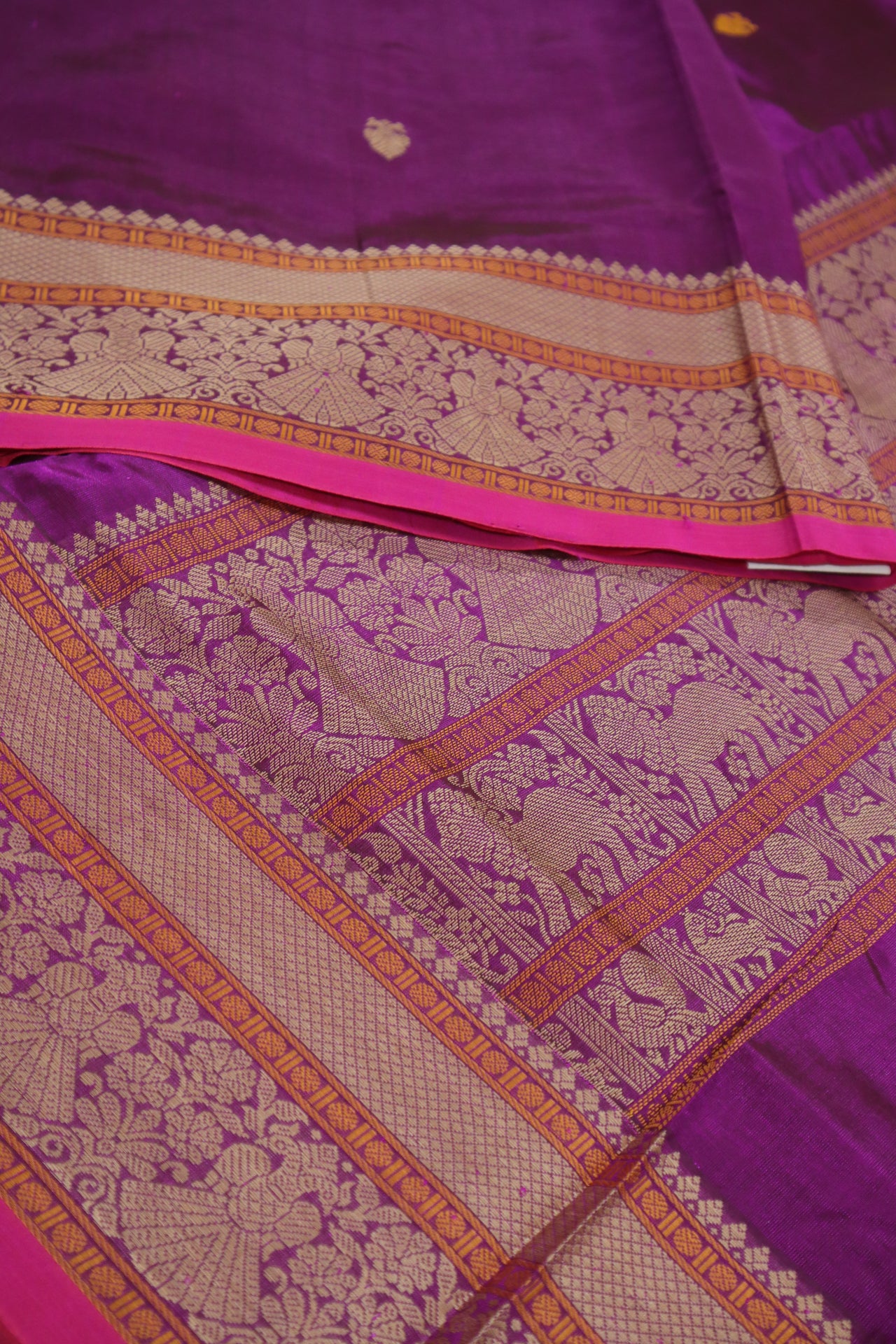 Purple - Iruthalai Pakshi thread woven border all over buttas with woven pallu