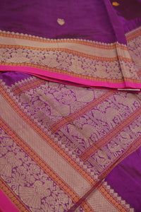 Thumbnail for Purple - Iruthalai Pakshi thread woven border all over buttas with woven pallu