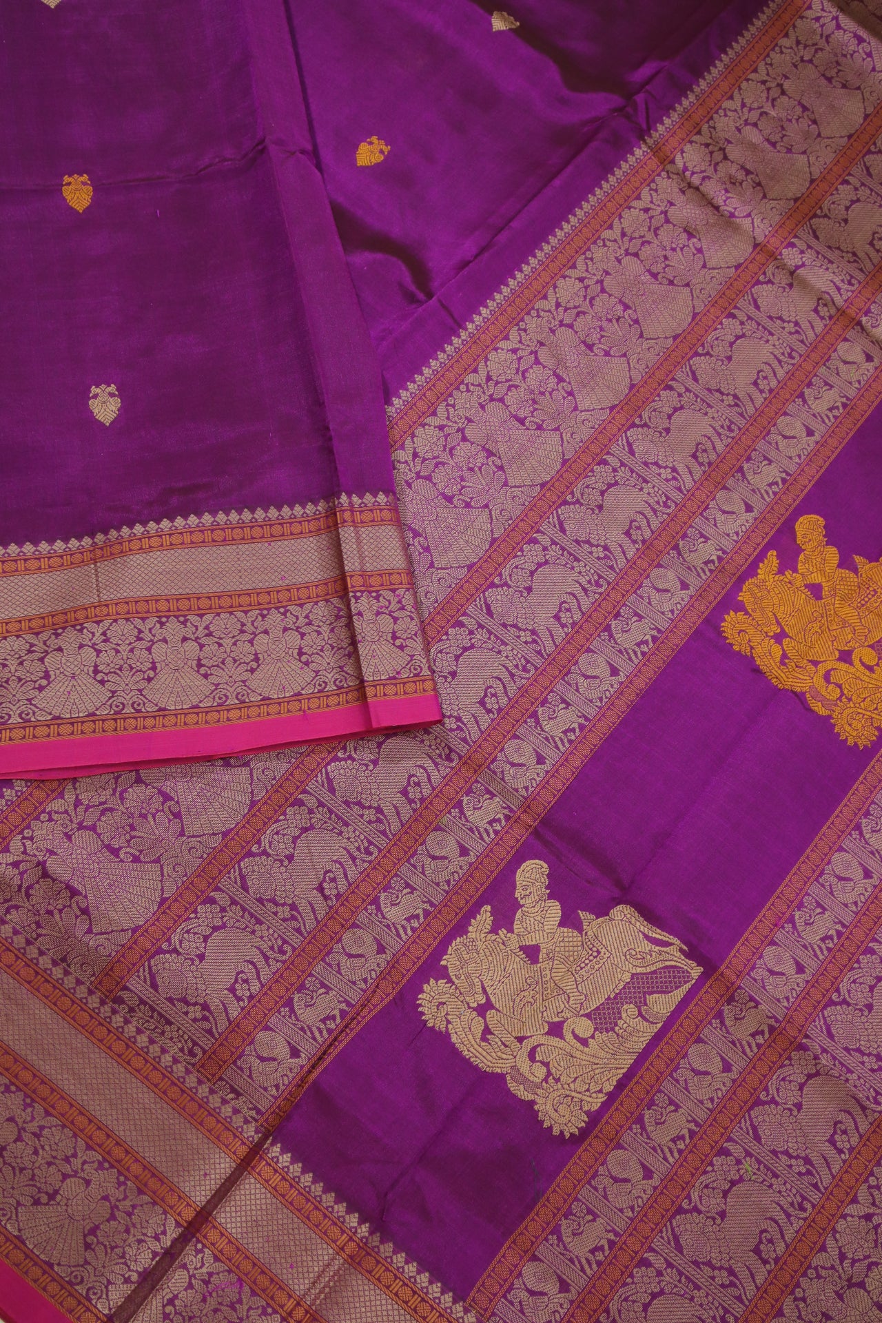 Purple - Iruthalai Pakshi thread woven border all over buttas with woven pallu