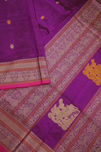 Thumbnail for Purple - Iruthalai Pakshi thread woven border all over buttas with woven pallu