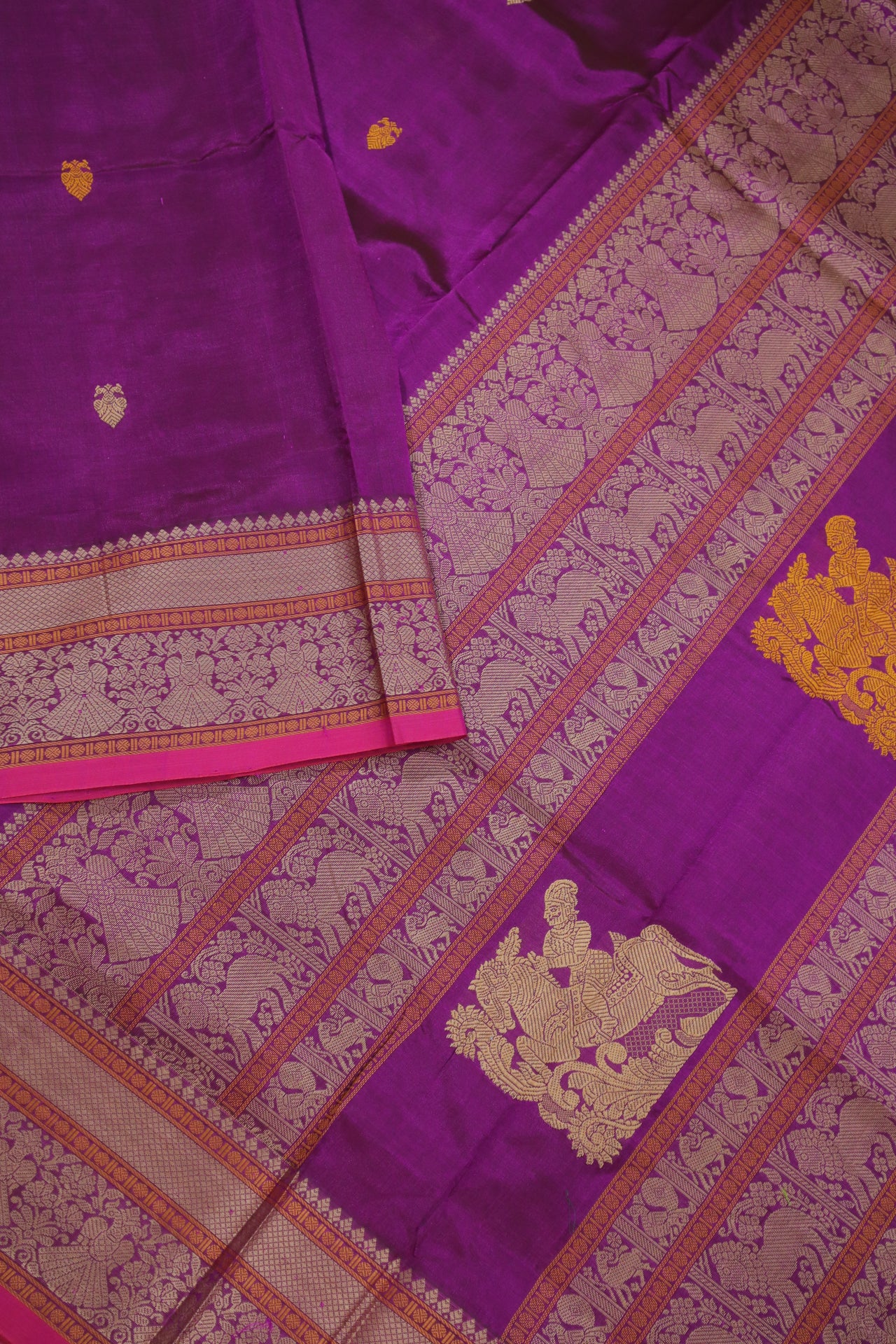 Purple - Iruthalai Pakshi thread woven border all over buttas with woven pallu