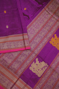 Thumbnail for Purple - Iruthalai Pakshi thread woven border all over buttas with woven pallu