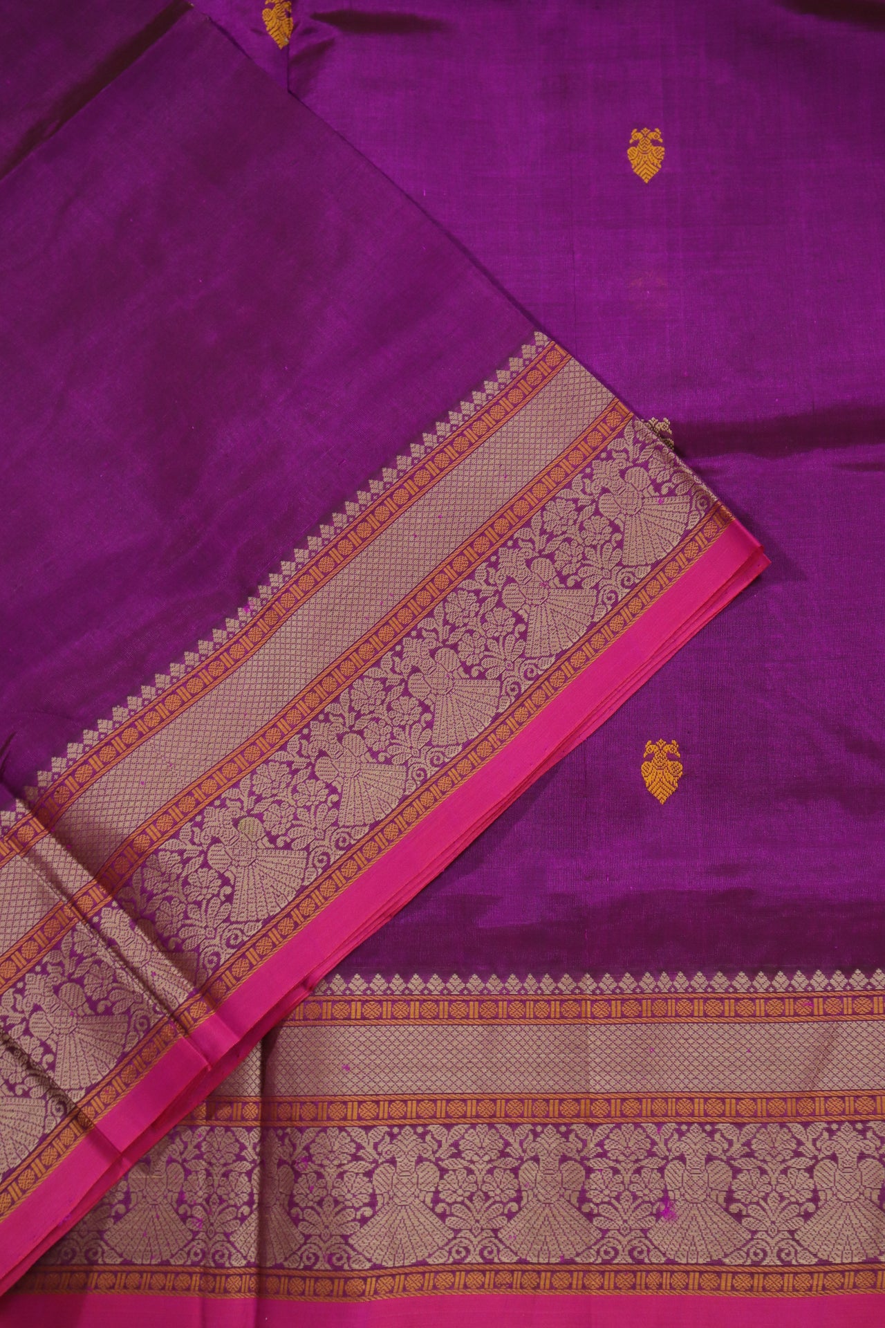 Purple - Iruthalai Pakshi thread woven border all over buttas with woven pallu