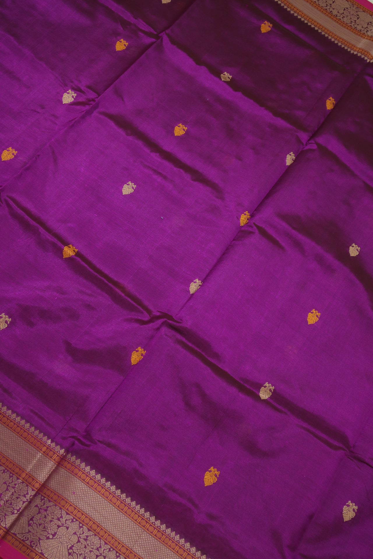 Purple - Iruthalai Pakshi thread woven border all over buttas with woven pallu