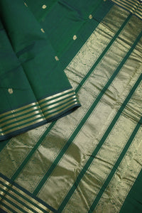 Thumbnail for Dark Green -Zari woven All over body buttas with woven pallu