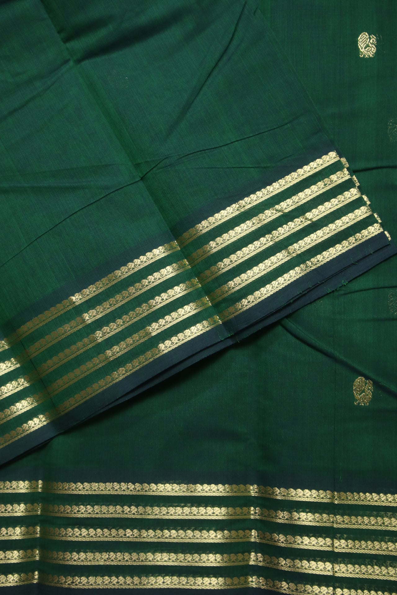 Dark Green -Zari woven All over body buttas with woven pallu