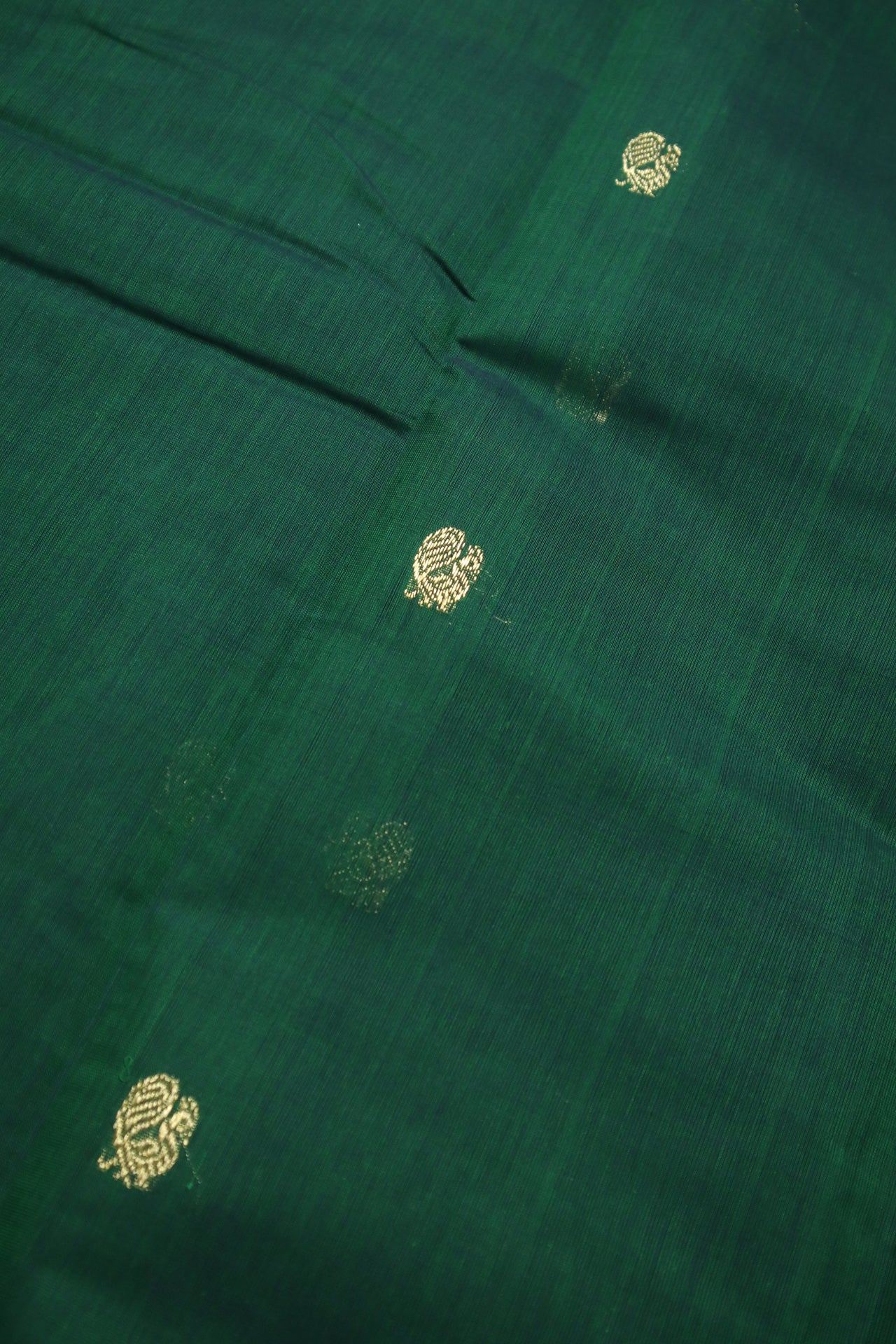 Dark Green -Zari woven All over body buttas with woven pallu