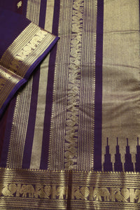 Thumbnail for Indigo - Elephant , Peacock zari border - All over body woven buttas with woven pallu