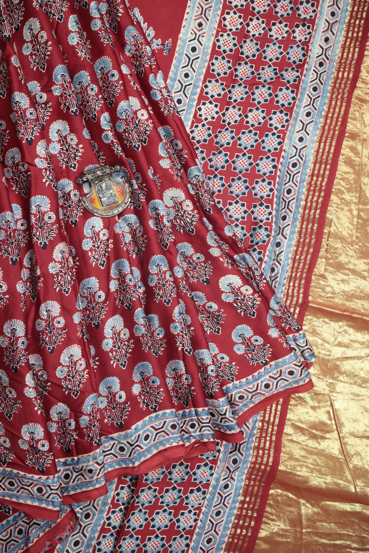 Buy Pure Modal Silk Ajrakh Print Saree | Incredibly Authentic Handwoven  Saree – Indidha