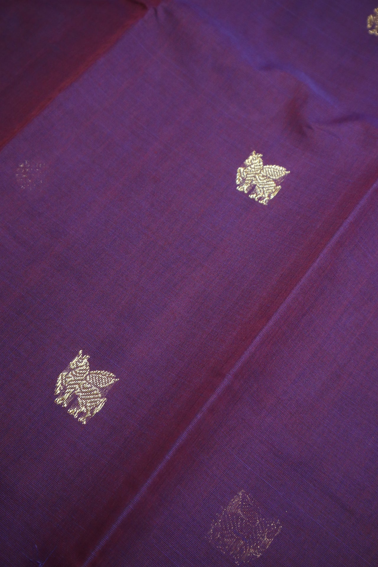 Indigo - Elephant , Peacock zari border - All over body woven buttas with woven pallu