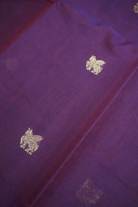 Thumbnail for Indigo - Elephant , Peacock zari border - All over body woven buttas with woven pallu