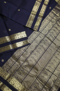 Thumbnail for Navy Blue - - Zari woven all over buttas with woven pallu