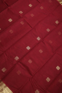 Thumbnail for Dark Red - Elephant zari border - All over body Kolam woven buttas with woven pallu