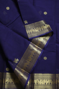 Thumbnail for Navy Blue - Elephant , Peacock zari border - All over body woven buttas with woven pallu