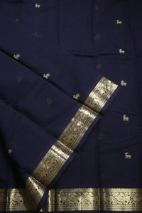 Thumbnail for Midnight Blue - Yazhi zari woven border all over body buttas with woven pallu