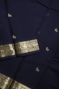 Thumbnail for Midnight Blue - Yazhi zari woven border all over body buttas with woven pallu