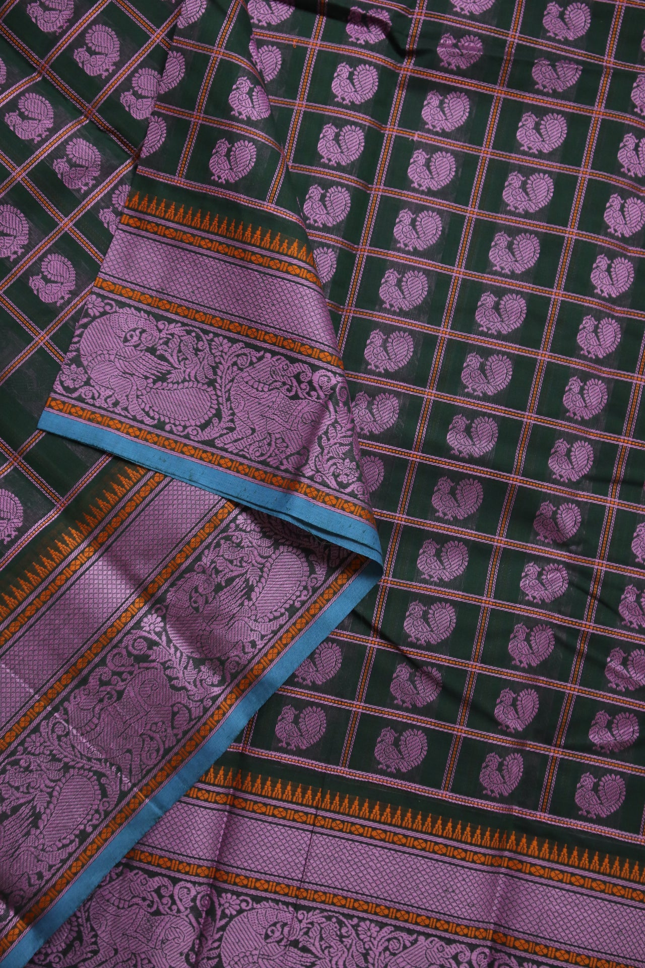 Deepest green - Annapakshi Thread work 1000 woven buttas with woven pallu