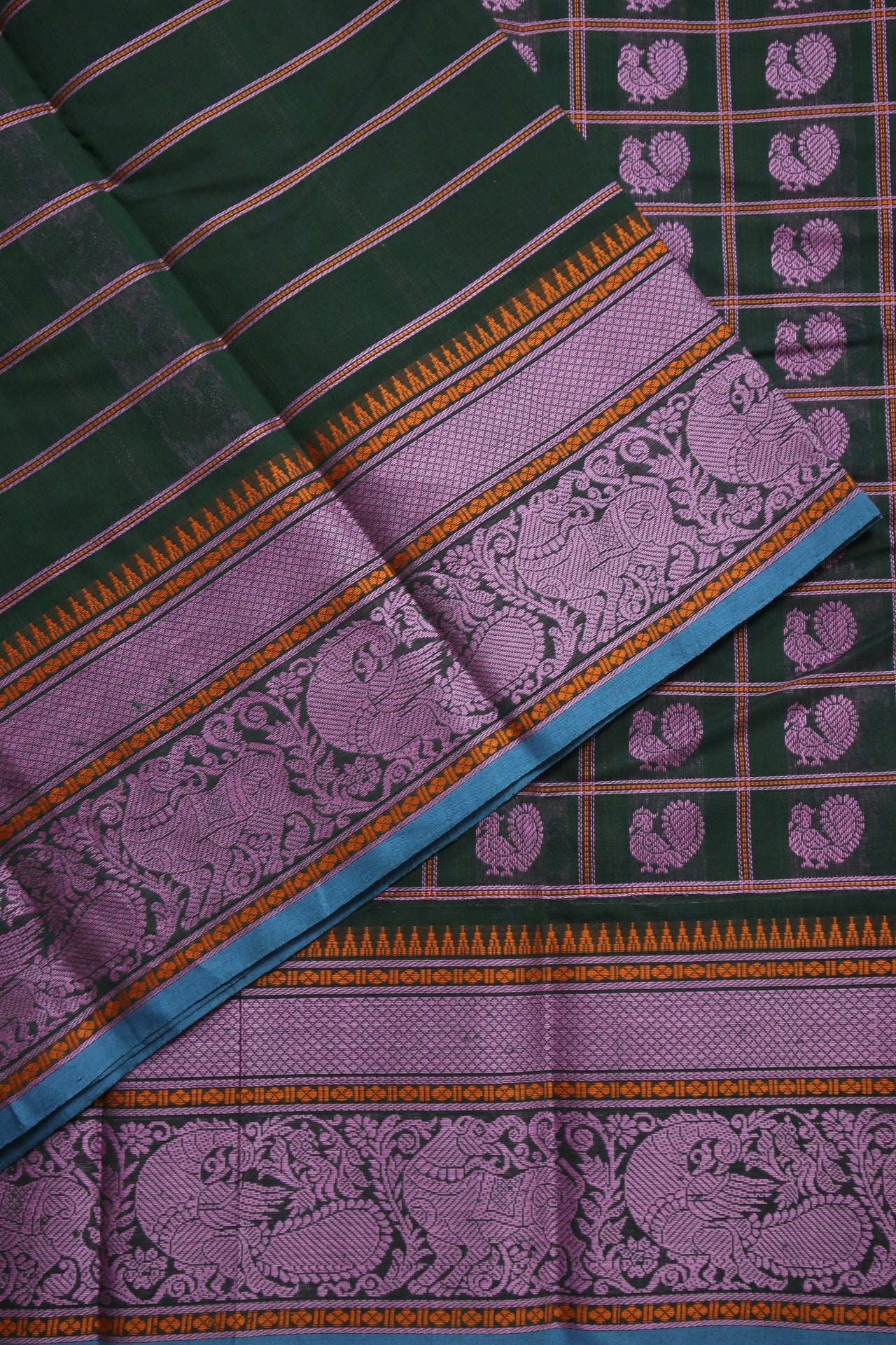 Deepest green - Annapakshi Thread work 1000 woven buttas with woven pallu