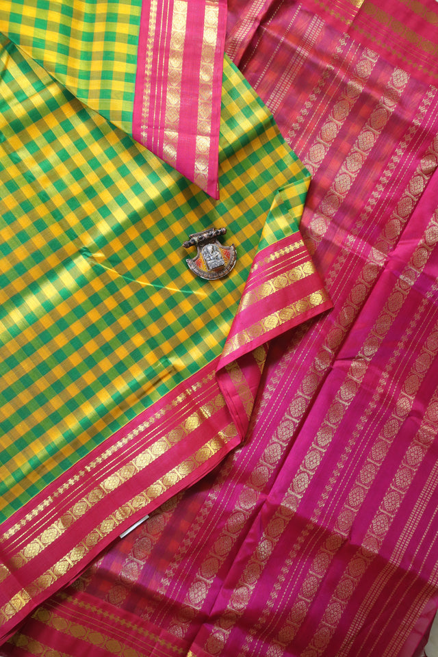 Multi Color Silk Base Checked Printed Saree With Sleeveless Blouse