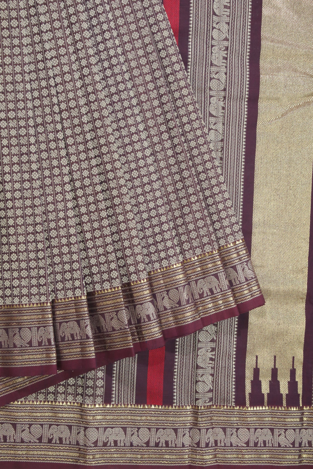 Dark Purple - 20000 woven buttas with woven pallu