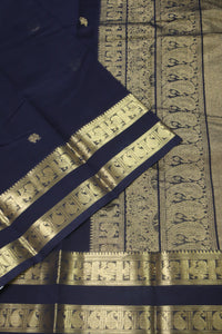 Thumbnail for Navy Blue - - Zari woven all over buttas with woven pallu