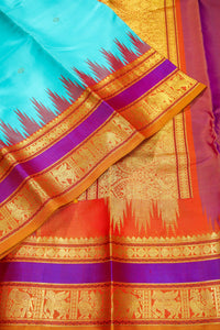 Thumbnail for Aqua blue -Zari woven - korvai border with buttas and woven pallu