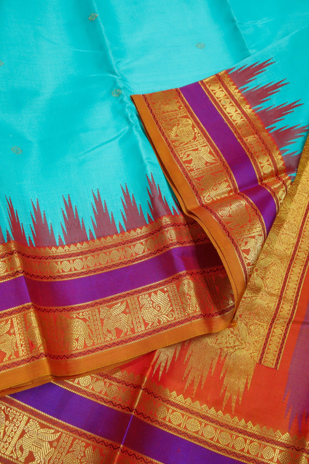 Aqua blue -Zari woven - korvai border with buttas and woven pallu