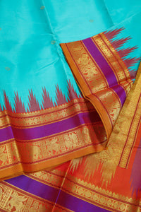 Thumbnail for Aqua blue -Zari woven - korvai border with buttas and woven pallu