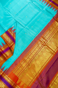 Thumbnail for Aqua blue -Zari woven - korvai border with buttas and woven pallu