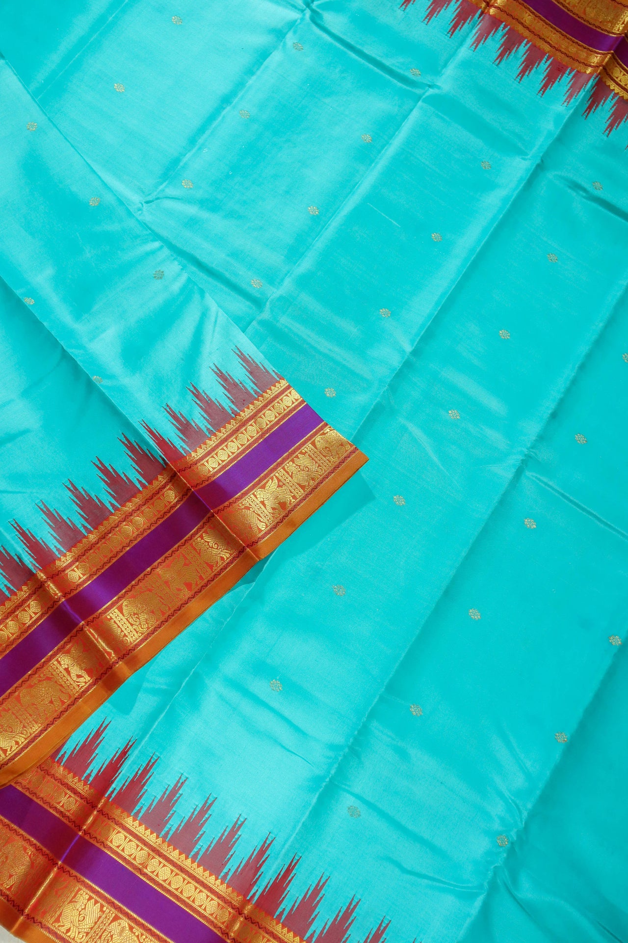 Aqua blue -Zari woven - korvai border with buttas and woven pallu