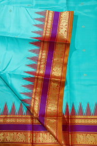 Thumbnail for Aqua blue -Zari woven - korvai border with buttas and woven pallu