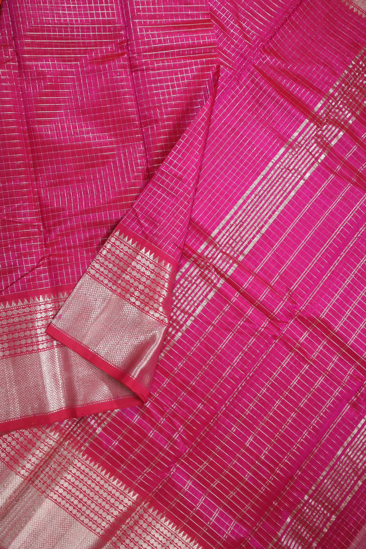 Deep Pink Checked Saree - MLS000484