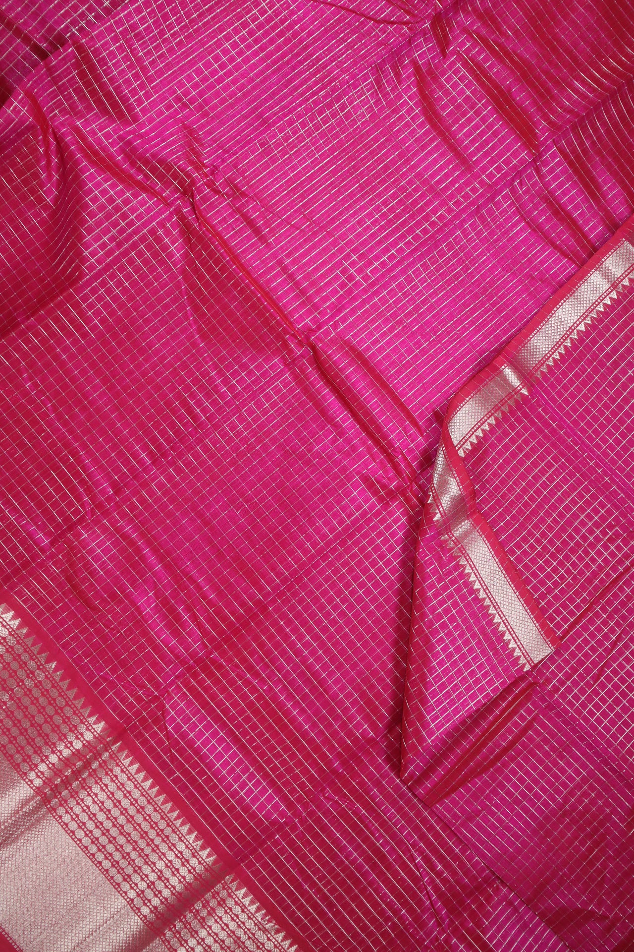 Deep Pink Checked Saree - MLS000484