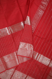 Thumbnail for Red Mangalagiri Silk Cotton Saree - MLS000491