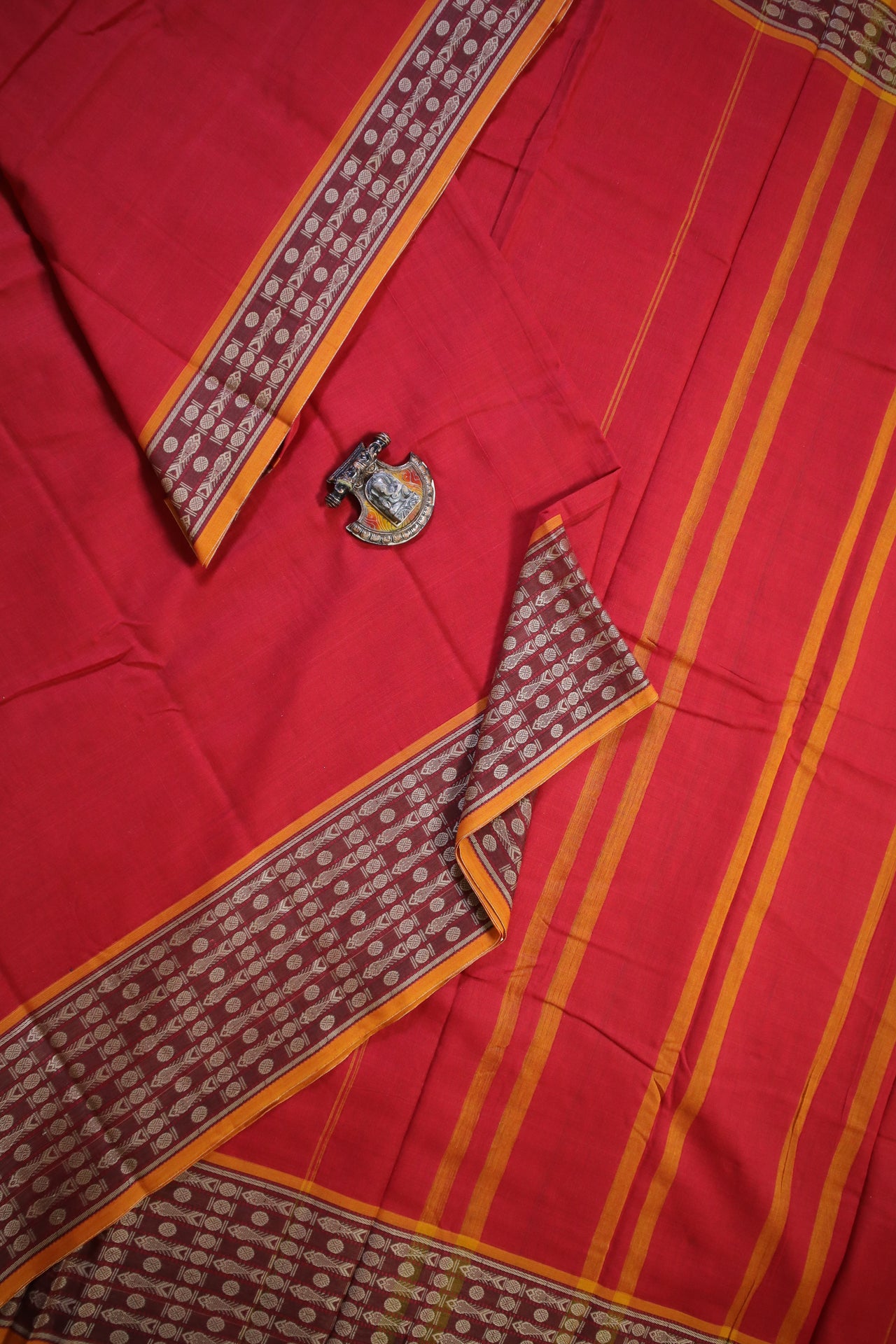 Buy Ilkal Brick Brown Cotton-Silk Saree With Black Border Online